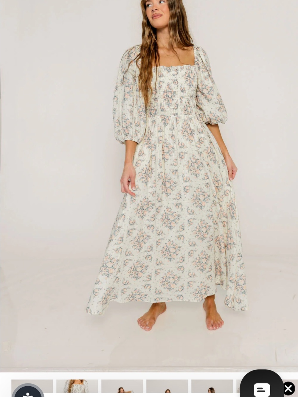 Floral Puff-Sleeve Maxi Dress in Cream and Pink - Picture 4 of 6